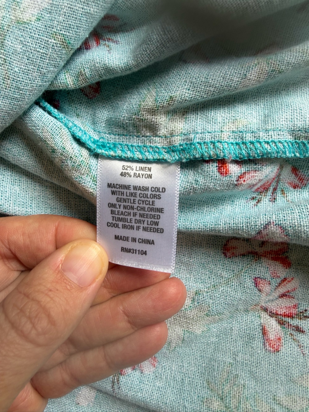 Turquoise Floral Collared Tiered Button Front Midi ShirtDress Pockets Linen Sz S - Picture 5 of 10